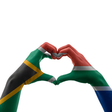 Hands Forming Heart Shape with South African Flag Colors &ndash; Symbol of Unity and Patriotism