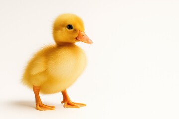 Fototapeta premium Close-up of a tiny duckling against a plain background for text overlay