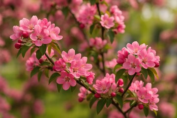 Fototapeta premium Collection of pink blossoms from a decorative urban tree