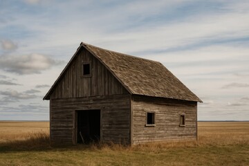 Fototapeta premium Rustic timber barn nestled in expansive countryside fields
