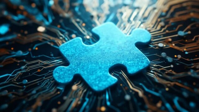 Puzzle pieces on a digital background symbolize the modular and interconnected nature of microservices architecture. 4k video