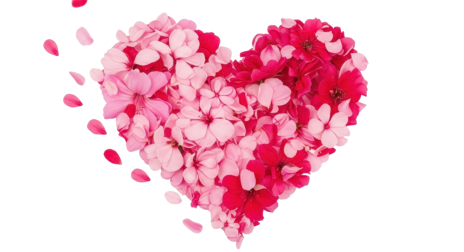 Floral heart shape made of pink flower petals isolated PNG with Transparent Background - Powered by Adobe
