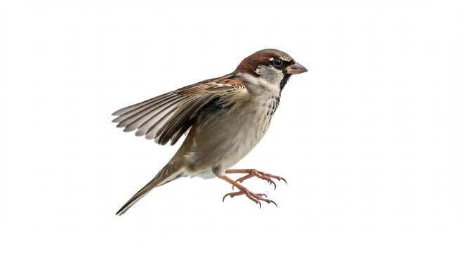 小鳥羽根広げ白背景で輝く (Ko-tori hane hiroge shiro hakkei de kagayaku) Translation: Little bird spreads wings, shining against white background.. AI Generated