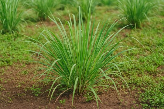 Common culinary herb: Lemongrass plants in home gardens