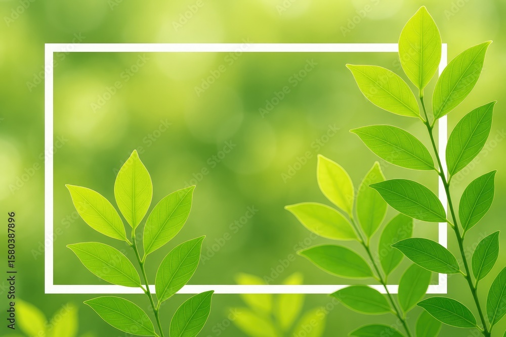 Poster lush green foliage with a soft-focus backdrop and a white rectangular border