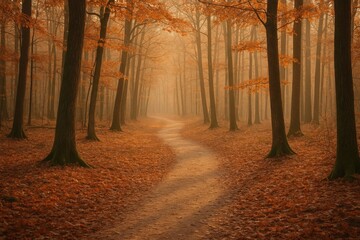 Serene autumn walk through a peaceful woodland illuminated by gentle sunlight