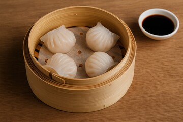 Image showcasing classic Asian steamed shrimp dumplings ideal for print media