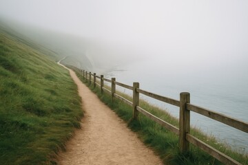 Foggy morning by the shoreline