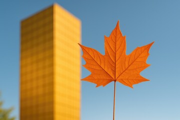 Vibrant orange leaf against a shimmering gold structure