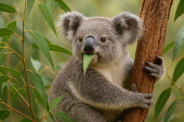 Eucalyptus leaves being consumed by koalas in their natural habitat