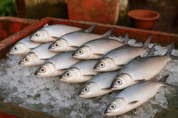 Traditional market scene showcasing Milkfish being sold