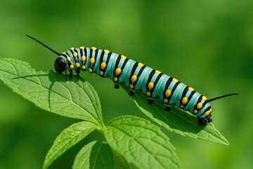 Naklejka premium The caterpillar named Methona themisto feeding on foliage