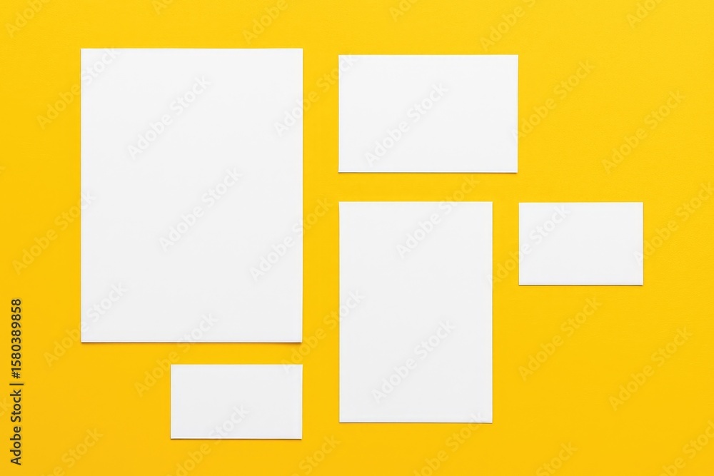 Poster concept mock-up featuring cards on a yellow background from a top-down perspective with ample copy s