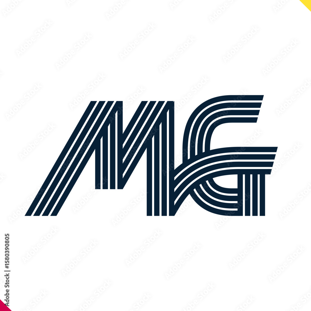 Poster Parallel line monogram initial logo, combination of letter M and G. Best for name abbreviation.
