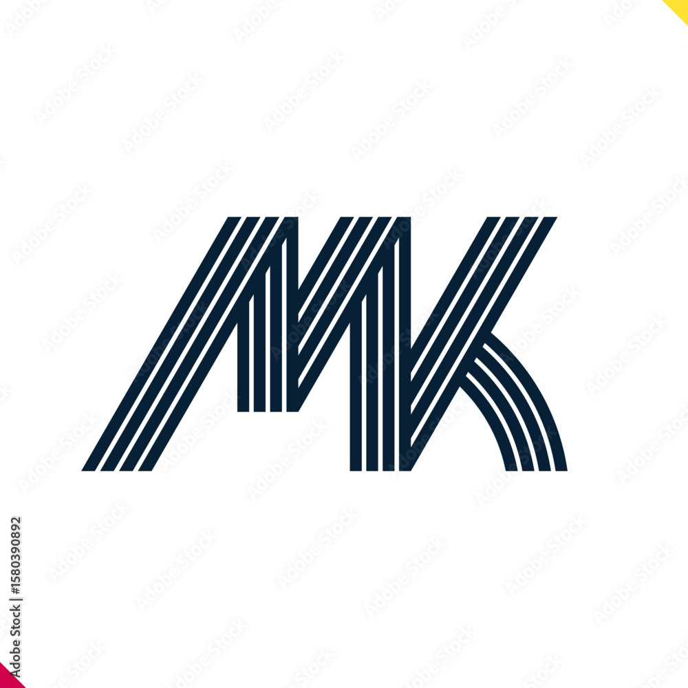 Poster Parallel line monogram initial logo, combination of letter M and K. Best for name abbreviation.