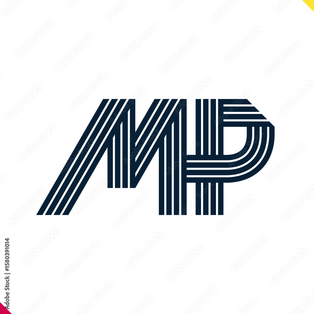 Fototapete parallel line monogram initial logo, combination of letter m and p. best for name abbreviation.