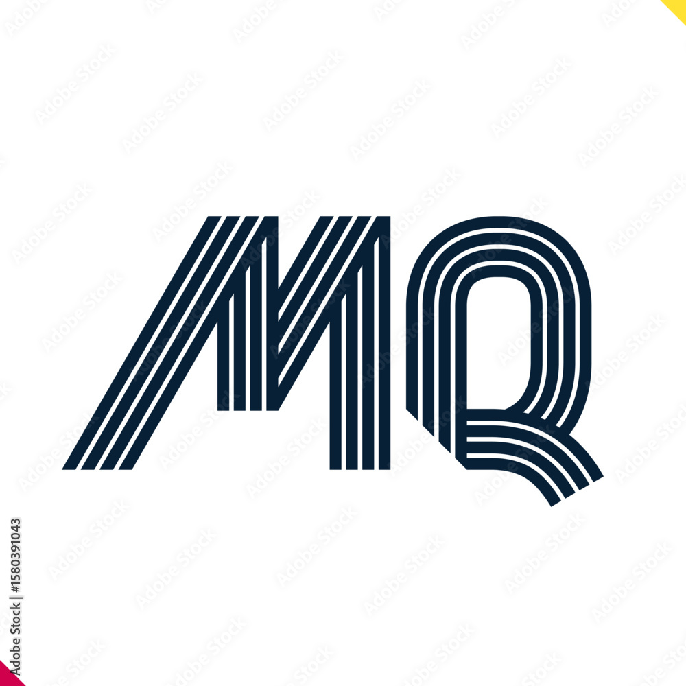 Poster Parallel line monogram initial logo, combination of letter M and Q. Best for name abbreviation.