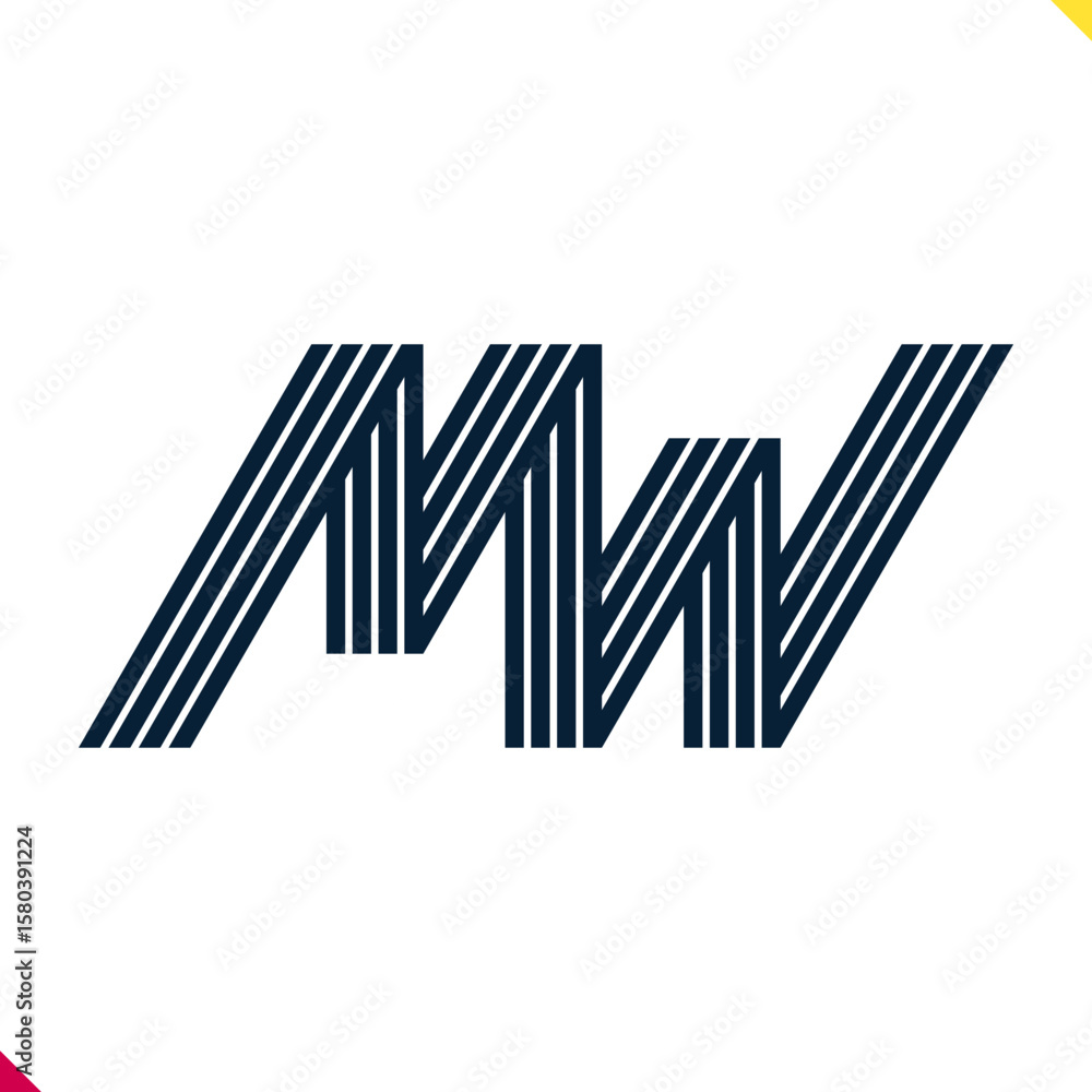 Poster Parallel line monogram initial logo, combination of letter M and W. Best for name abbreviation.