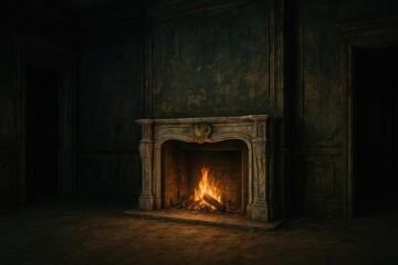 Vintage hearth in a deserted estate