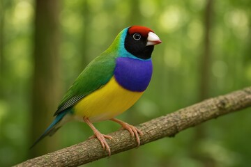 Obraz premium Male Gouldian finch, also known as the rainbow finch or Lady Gouldian, Erythrura gouldiae