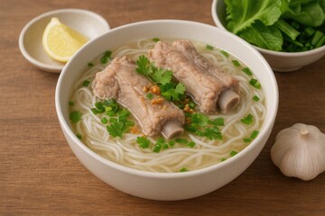 Delicious Vietnamese-style noodle soup with tender pork ribs