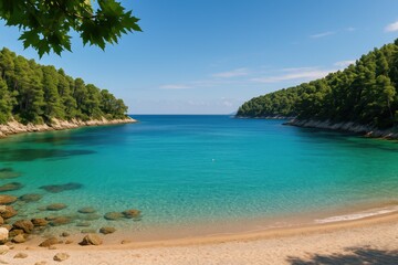 Obraz premium Scenic view of a coastal bay in a Greek island