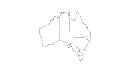 Fototapeta premium Outline map of Australia showing state borders, isolated on a white background, providing a simplified geographical representation.