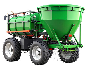 Obraz premium 3D Render of Modern Tractor-Mounted Fertilizer Spreader with Large Hopper, isolated on transparent background PNG 