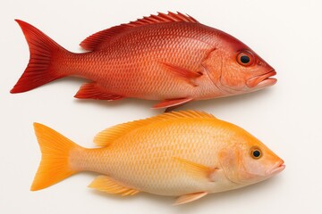 Obraz premium Two colorful tropical fish displayed on a plain white backdrop