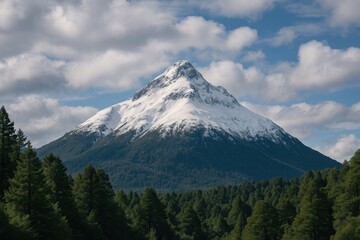 Fototapeta premium Summit of a snowy peak beneath a cloudy sky in southern South America
