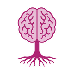Pink Human Brain Tree Roots Icon