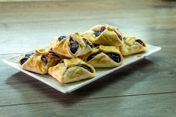 Envelopes from dough with jam. Puff pastry. Dessert