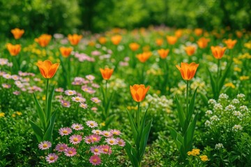 Obraz premium Vibrant Springtime Garden in Full Blossom