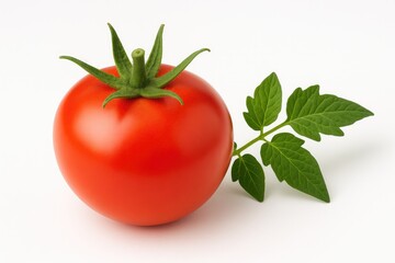 A fresh tomato displayed on a white background
