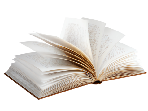 Open book with pages in motion, vibrant reading.