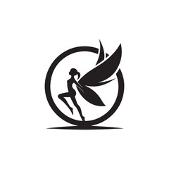 Fantasy Fairy Girl with Wings Circle Silhouette Icon