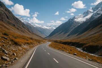 Naklejka premium The route beyond Koksar at Rohtang Pass in Himachal Pradesh
