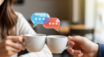 Connecting over coffee with digital communication bubbles