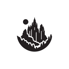 Gothic Castle Fantasy Landscape Silhouette Circle Icon