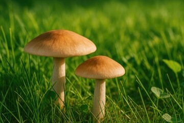 Hidden fungi nestled within the grass blades