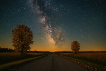 Summer evenings under the rural night sky in the countryside
