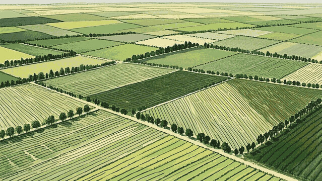 Endless Furrows: Vast agricultural landscapes view isolated watercolor vector illustration svg