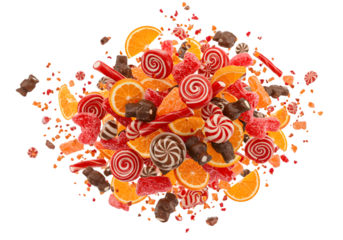 Isolated Transparent Background of Candy Lollipops Chocolate Orange Slices