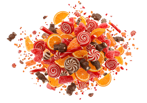Isolated Transparent Background of Candy Lollipops Chocolate Orange Slices