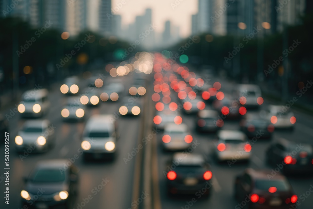 Poster urban traffic flow with a bokeh background