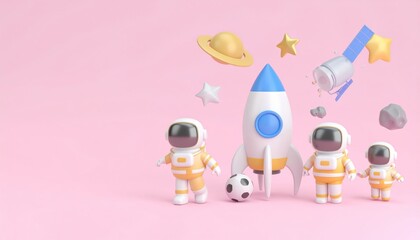 Obraz premium 3D of a cartoon UFO gracefully flying through the night sky, adorned with stars and a crescent moon, capturing the wonder of space for a child