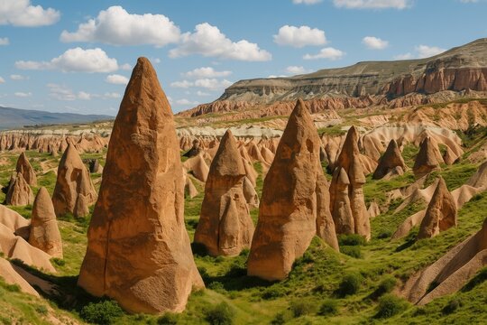 Unique volcanic stone formations in the Red Valley close to Goreme Village in the Cappadocia area - Powered by Adobe