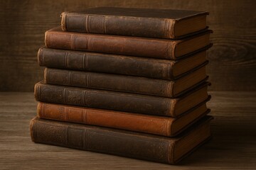 Close-up of a stack of antique books showcasing vintage covers