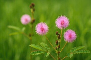Fototapeta premium Blurred background showcasing touch-me-not tree with delicate flowers
