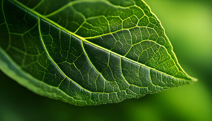 Fototapeta premium leaf is shown in a close up, with the veins and the leaf's edge visible